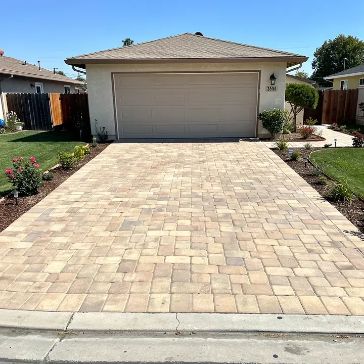 Freshly repaired paver driveway with clean, level surface in Rosemead, California