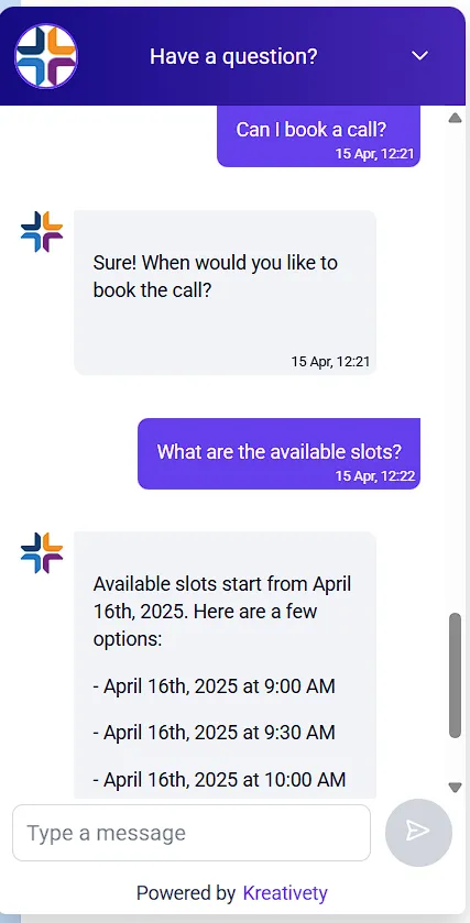 Kreativety Chat Widget Demo