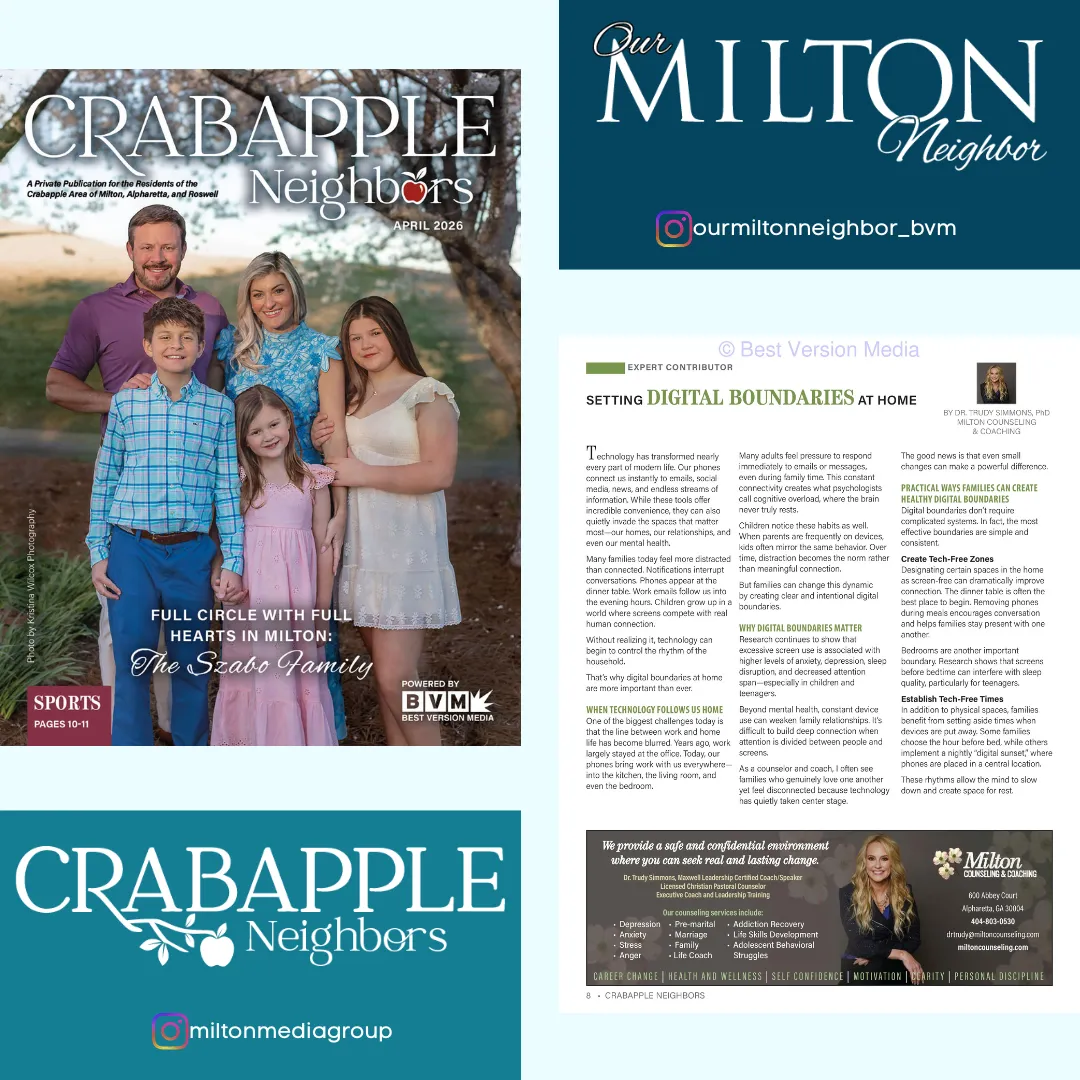Setting Digital Boundaries at Home By Dr. Trudy Simmons, PhD, Milton Counseling and Coaching LLC