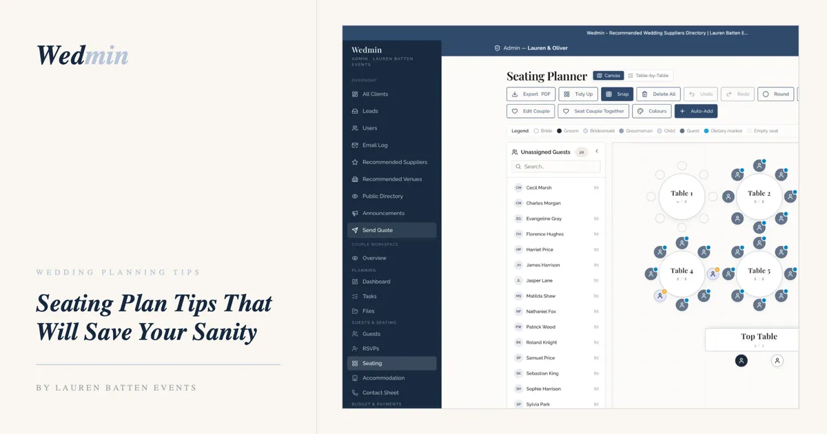 Seating Plan Tips That Will Save Your Sanity (And How Wedmin Makes It Easy)