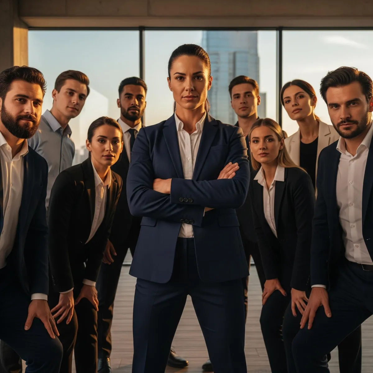 A powerful female leading her team