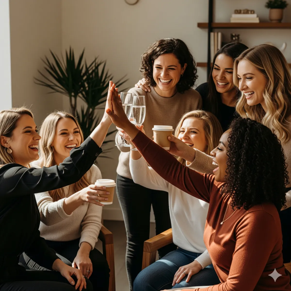 Female community members celebrating one members weekly wins