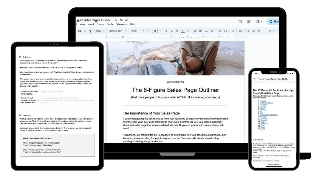 sales page outliner: copywriting resources
