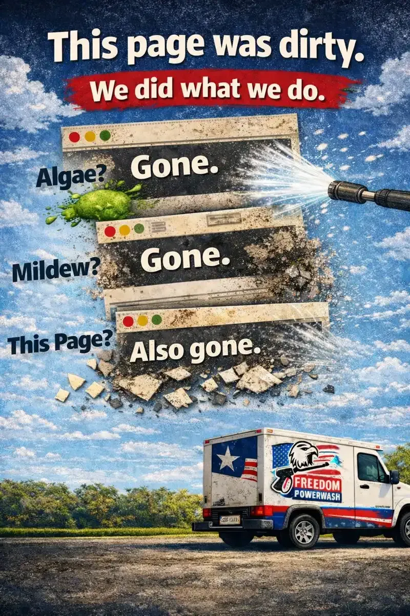 404 error page illustration with a power washing scene humorously showing that the requested page has been removed