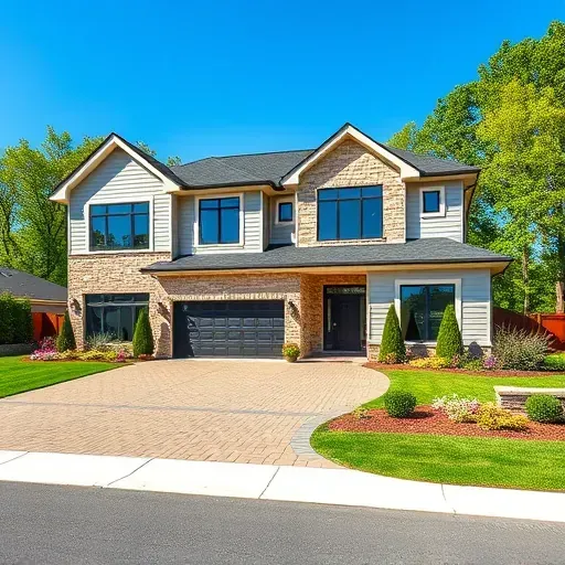 Completed modern residential home in Gloucester Township NJ, featuring stone accents, large windows, and lush landscaping.