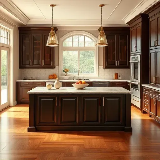 Luxury black and wood kitchen remodeling in Blackwood NJ featuring sleek cabinetry, marble island, stainless steel appliances, and open bright layout