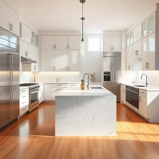 Beautiful finished blackwood NJ galley kitchen with warm wood cabinets quartz countertops stainless appliances hardwood floors and modern details