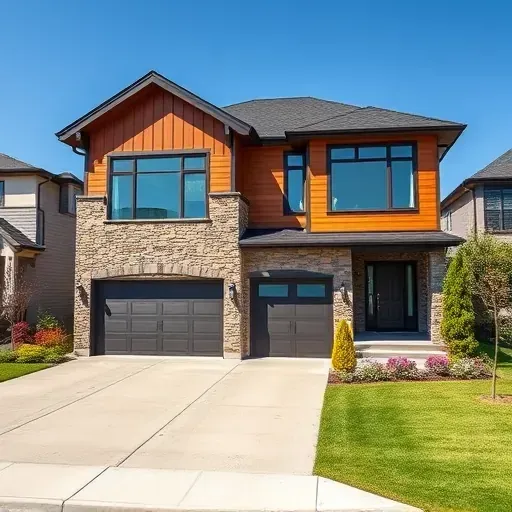 Modern upscale home in Barrington NJ with natural stone, wood siding, and elegant landscaping highlighting craftsmanship.