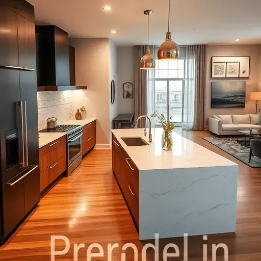 A modern Blackwood NJ kitchen with sleek black cabinets, quartz countertops, a spacious island, and natural light.