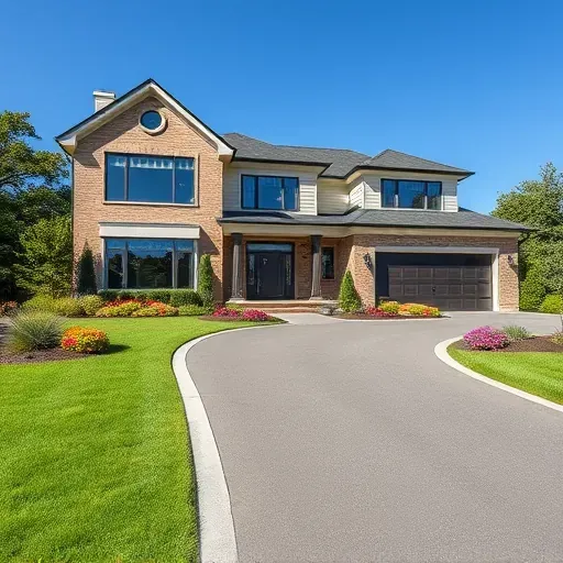 Completed modern home in Cherry Hill NJ with large windows, vibrant landscaping, and a stylish paved driveway.