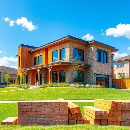 Modern residential building in Pitman NJ with wooden and stone accents, manicured landscaping, and construction materials.