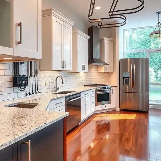 Modern upscale kitchen with stainless steel sink and faucet, granite countertop, natural sunlight, and minimalist design.