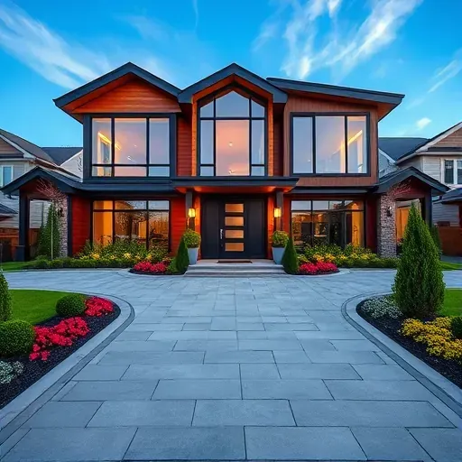 Completed contractor project in Lindenwold NJ featuring a modern home with wooden accents, glass windows, and lush landscaping.