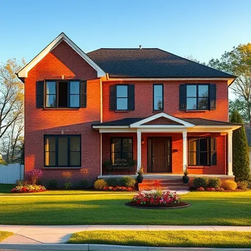 Completed residential home in Palmyra NJ with modern architecture, brickwork, flower beds, and inviting porch.