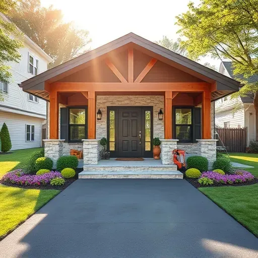 Completed General Contractor project in Mantua NJ featuring a modern single-family home with stone, wood accents, and vibrant landscaping.