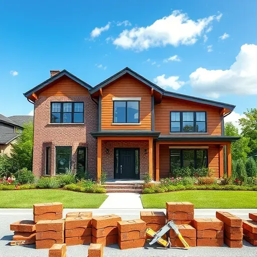 Completed modern residential building in Audubon NJ with brick and wood elements, landscaped yard, and construction tools.