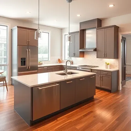 Modern Gloucester Township kitchen with matte cabinets stainless steel appliances quartz island subway tile backsplash hardwood floors and abundant natural light