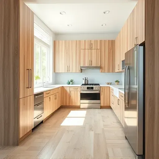 Renovated U-shaped kitchen in Blackwood NJ with warm wood cabinets granite countertops stainless steel appliances pendant lighting hardwood floors and open living area