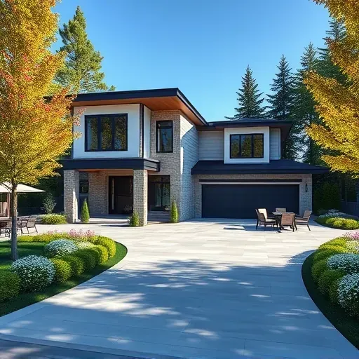 Modern home in Pine Hill NJ with elegant landscaping, large windows, and sophisticated outdoor areas.