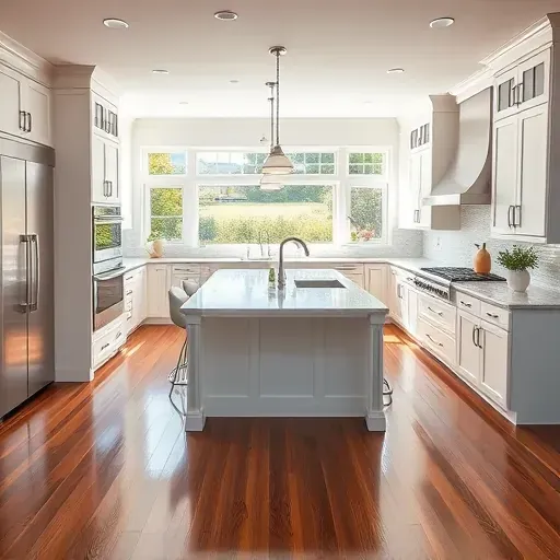 Completed General Contractor project in Voorhees NJ featuring a modern kitchen with white cabinetry and quartz countertops.