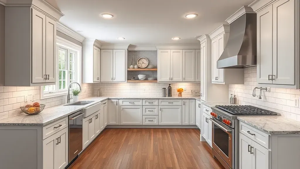 Modern galley kitchen in Blackwood NJ with black and wood cabinets stainless steel appliances quartz countertops hardwood floor large windows