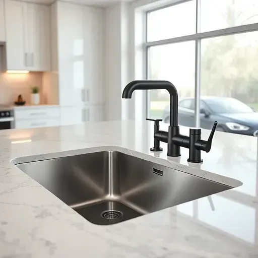 Modern blackwood NJ kitchen with LED recessed lighting, stainless steel appliances, marble island, dark wood cabinets, and polished hardwood floors