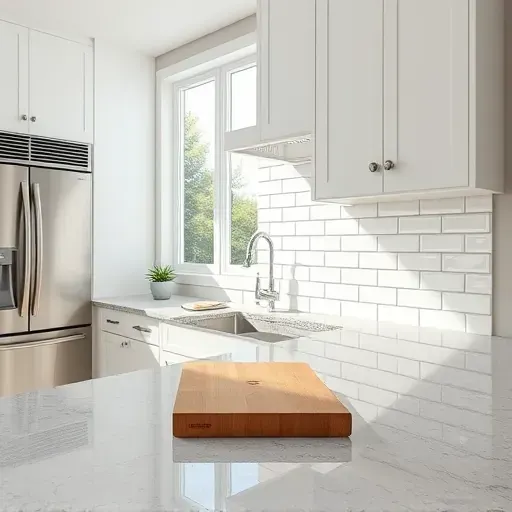 Modern kitchen in Blackwood NJ with white cabinetry stainless steel appliances and glossy white subway tile backsplash with natural light
