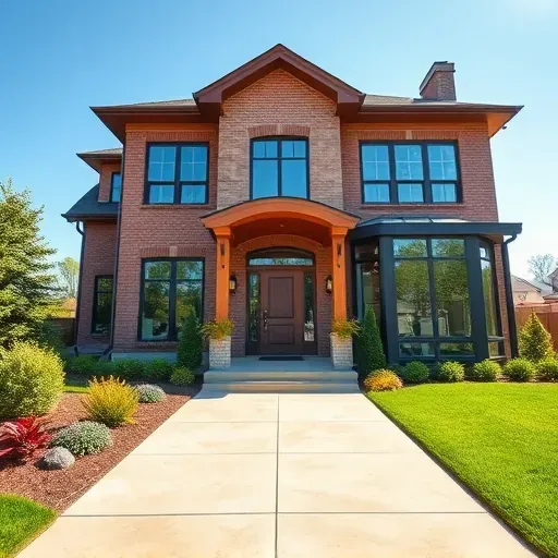 Elegant modern family home in Voorhees NJ showcasing clean lines, wood accents, large windows, and lush landscaping.