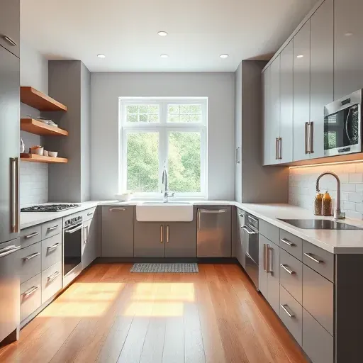 Modern blackwood NJ kitchen with sleek high-gloss cabinets stainless steel appliances marble island hardwood floors and natural light