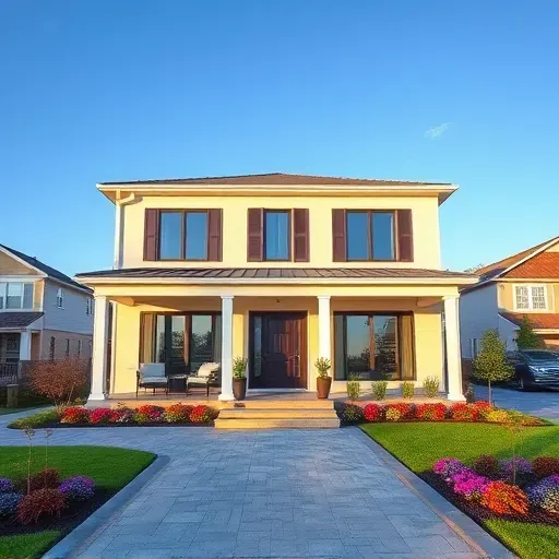 Modern two-story home in Marlton NJ with sleek design, landscaped gardens, and vibrant outdoor ambiance.