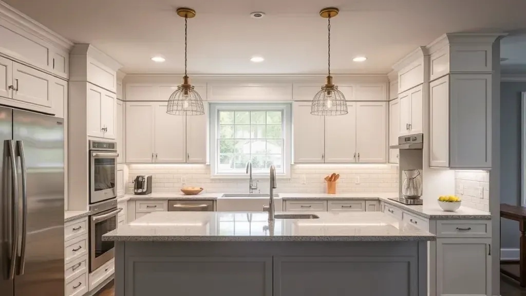 Newly installed polished hardwood kitchen flooring in Blackwood NJ with rich warm tones and subtle grain, blending into a modern kitchen environment