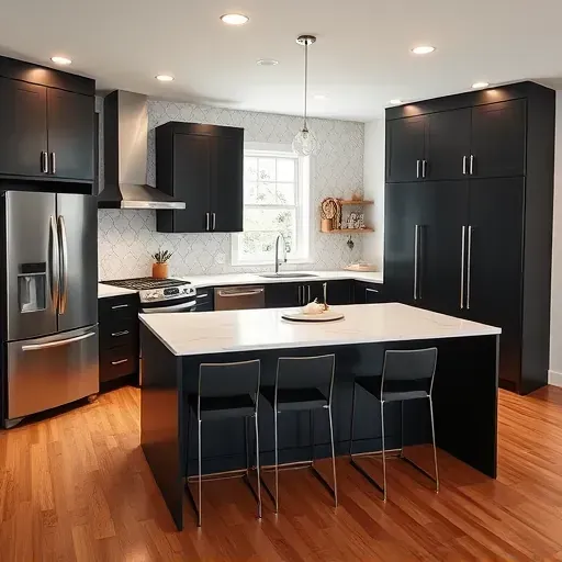Newly remodeled kitchen in Blackwood, NJ with modern cabinetry, quartz countertops, and stylish decor in warm lighting.