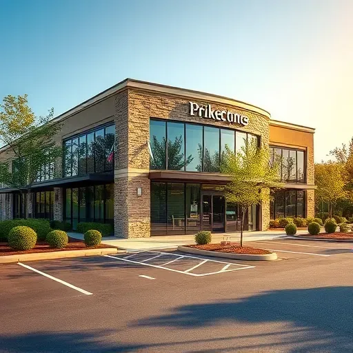 Commercial building in Audubon NJ featuring modern traditional design, glass windows, stone façade, and inviting landscaping.