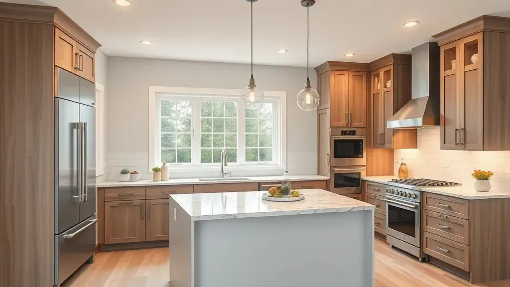 Fully remodeled open-concept black and gray modern kitchen in Blackwood NJ with sleek cabinets, stainless appliances, granite island, hardwood floors, and spacious dining area with backyard view