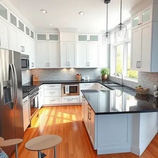 Traditional kitchen in Blackwood NJ featuring wooden cabinetry granite countertops farmhouse sink vintage backsplash hardwood floors and stainless steel appliances