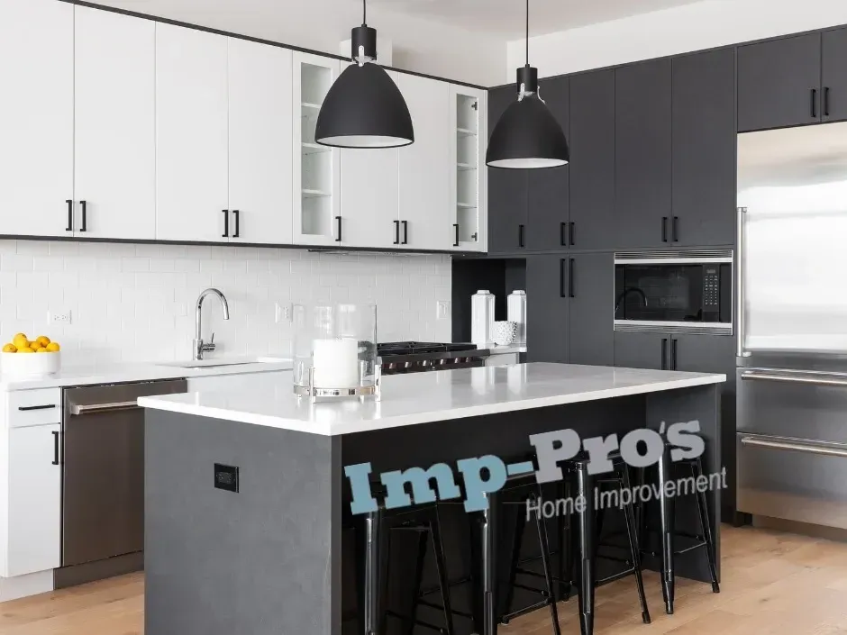 Freshly remodeled kitchen in Blackwood NJ with modern cabinetry, granite countertops, stainless steel appliances, and sophisticated lighting.