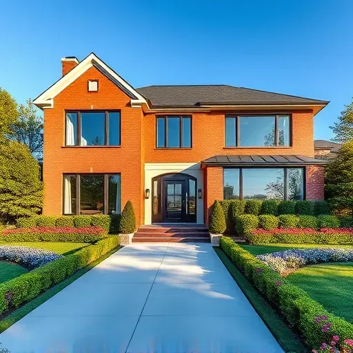 Modern residential home in Williamstown NJ with detailed brickwork, large windows, and elegant landscaping.