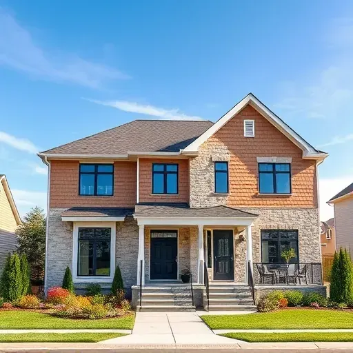 Completed General Contractor project in Marlton NJ, showcasing a modern home with cedar shingles and a stone facade.