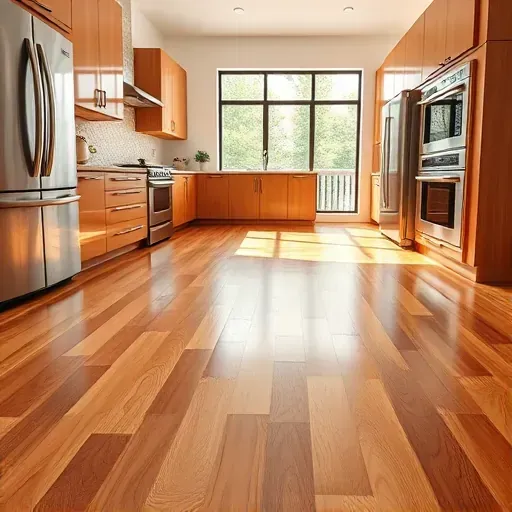 Finished hardwood kitchen flooring in Blackwood NJ with natural wood grain, seamless edges, and elegant modern details