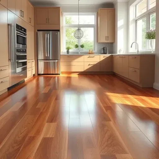 Freshly installed polished hardwood kitchen flooring in Blackwood NJ with modern cabinetry, stainless steel appliances, and natural light.