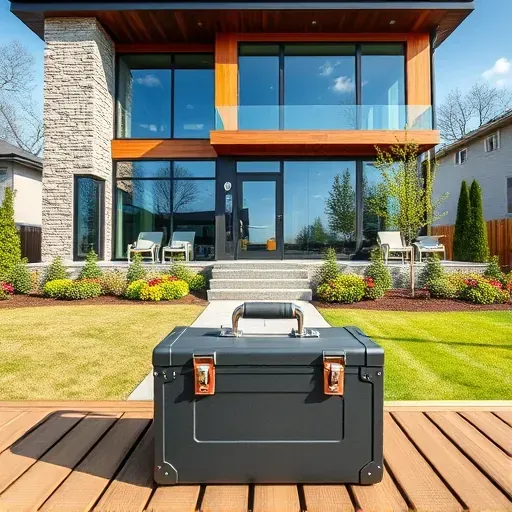 Completed modern home in Runnemede NJ with natural stone, wood paneling, glass windows and vibrant landscaping.