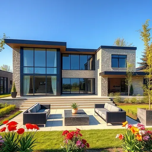 Modern home in Glassboro NJ with sleek lines, glass windows, stone accents, and landscaped patio inviting clients.