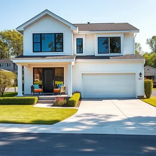 Completed modern home in Maple Shade NJ with manicured landscape, stylish porch, and quality craftsmanship.