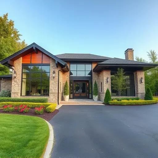 Completed modern home in Moorestown NJ showcasing elegant design, natural materials, and professional landscaping.