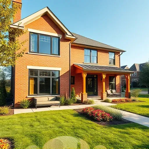 Completed residential home in Cherry Hill NJ with modern design, brick and wood siding, lush landscaping, and inviting porch.