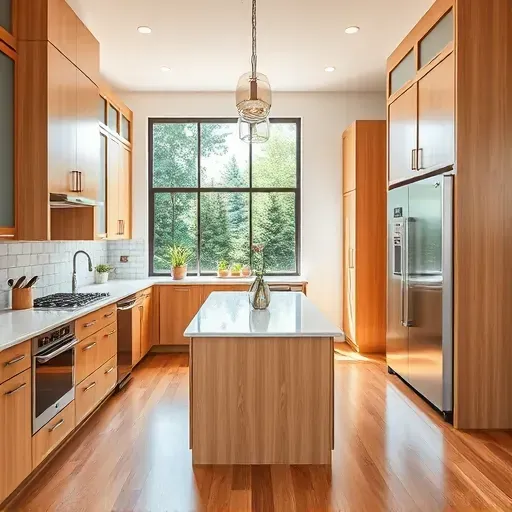 Freshly remodeled Gloucester Township kitchen features quartz countertops, natural wood cabinets, and stainless steel appliances.