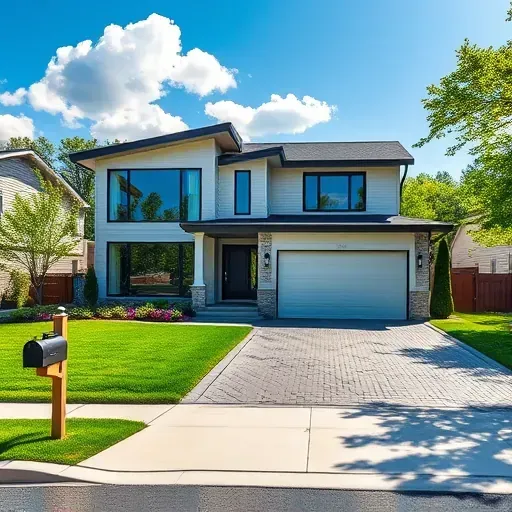 Modern house by a General Contractor in Oaklyn NJ, featuring sleek lines, large windows, vibrant landscaping, and a welcoming porch.