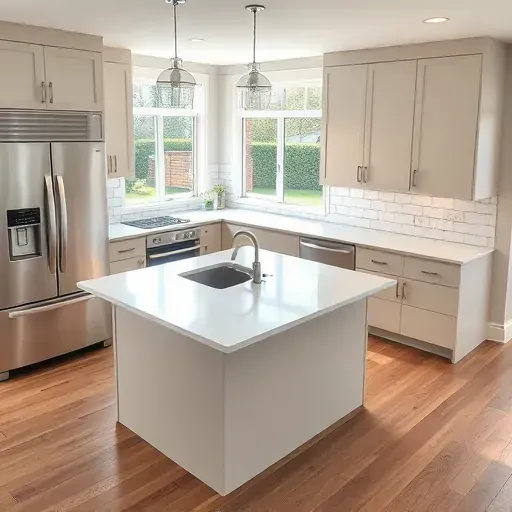Recently remodeled kitchen in Blackwood NJ with modern cabinetry, stainless steel appliances, and elegant quartz island.