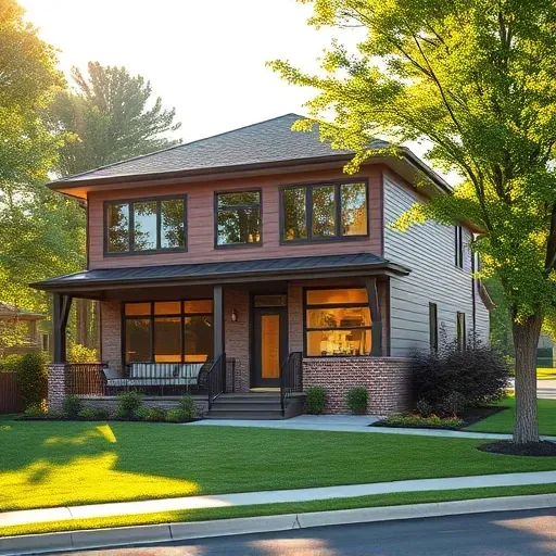 Completed modern residential home in Runnemede NJ featuring brick and wood siding with a welcoming porch and vibrant lawn.