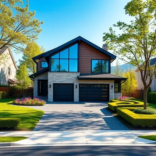 Completed residential project in Bellmawr NJ showcasing a modern home with stone and wood façade, lush lawn, and elegant driveway.